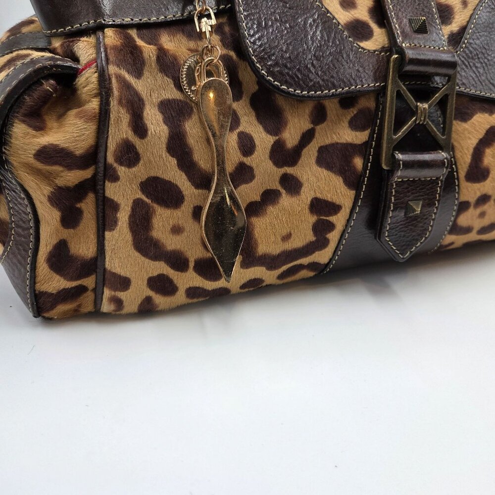 RARE Vintage CHRISTIAN LOUBOUTIN Cheetah Print Pony Hair Leather Chain Bag - Picture 4 of 9